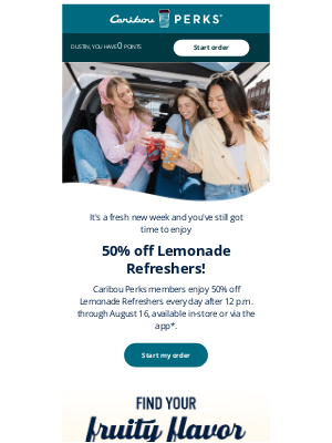 Caribou Coffee - There's still time to score 50% off Lemonade Refreshers after 12 p.m.!