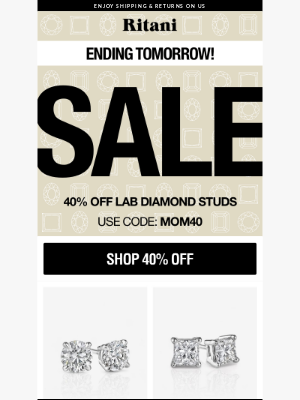 Ritani - 🚨ENDING TOMORROW! 40% Off Lab Diamond Studs – Get Them by Mother’s Day 💎