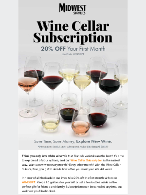 Midwest Supplies - Sip & Save 20% on Your First Wine Subscription Kit 🍷