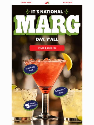 Chili's Grill & Bar - National Marg Day tomorrow starts with $5 Tequila Trifectas