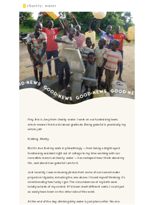 Charity Water - Good News: Good luck is transferable