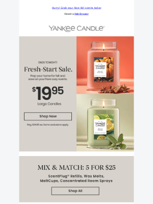 The Yankee Candle Company - Ends Tonight! $19.95 Large Candles & 5/$25 Extras