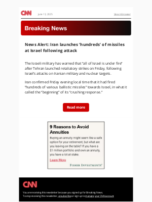 CNN - News Alert: Iran launches ‘hundreds’ of missiles at Israel following attack