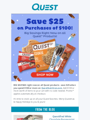 Quest Nutrition - SALE IS LIVE - Save $25 On Purchases of $100 or More