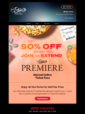 AMC Theatres - Get 12 Months of Perks for 50% Off