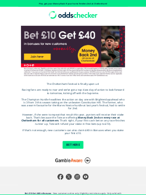 Oddschecker (United Kingdom) - £40 in Bonuses on Cheltenham Festival eve