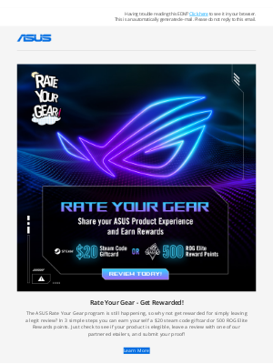 ASUS (Brazil) - [ASUS] Rate Your Gear & Get Rewarded! $20 Steam Code & More