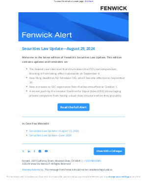 [Fenwick Alert] Securities Law Update—August 29, 2024