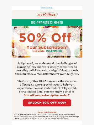 Epicured - It's IBS Awareness Month! Enjoy 50% Off Your Subscription