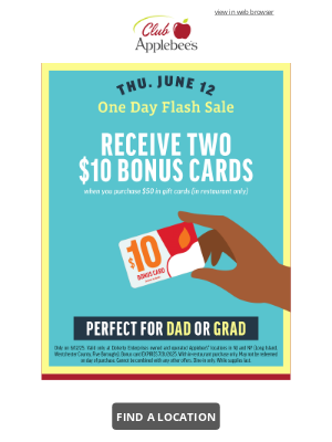 Applebee's - Get TWO $10 Bonus Cards