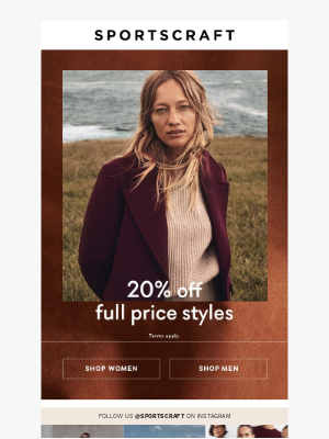 Sportscraft (Australia) - 20% Off Full Price Styles