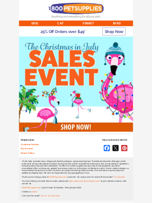 PetSupplies.com - Play it Cool for Christmas in July Savings! 25% Off Your Order!