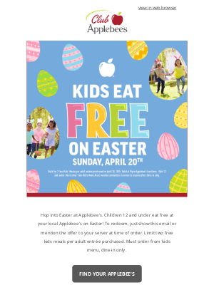 Applebee's - 🐰🌼Kids Eat Free on Easter🌼🐰