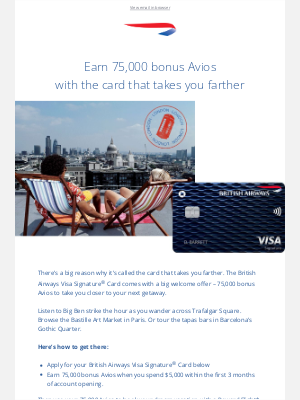 British Airways (United Kingdom) - James, bring your European trip closer with 75,000 bonus Avios