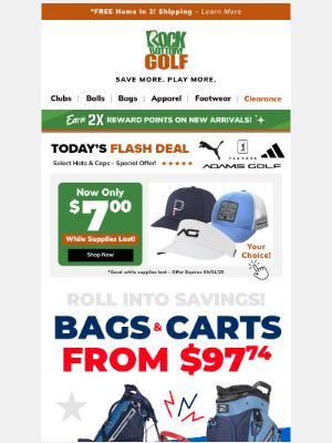 Rock Bottom Golf - Ending 🎉💥 Bags & Carts FROM $97.74 w/ 15% OFF + FREE Shipping!