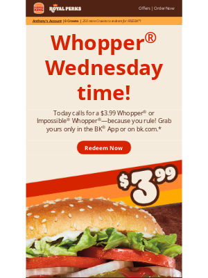 Burger King - Whopper Wednesday is here! 🍔😋
