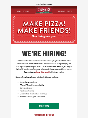 LaRosa’s Pizzeria - We're Hiring!