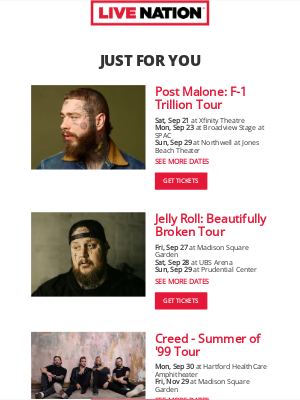 Live Nation - Your Upcoming Concert Lineup: Post Malone, Jelly Roll, Creed