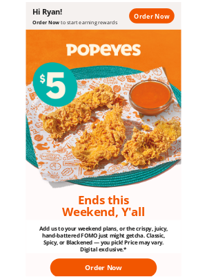 Popeyes Louisiana Kitchen - 👀 $5 for 3Pc Tenders