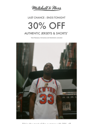 Mitchell & Ness Nostalgia Co - FINAL HOURS | 30% Off Authentic Jerseys + Shorts Ends Tonight