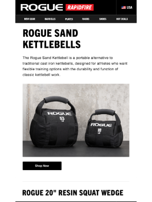 Rogue Fitness - Just Launched: Rogue Sand Kettlebells, Rogue Resin Squat Wedge & New Apparel