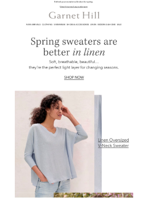 Garnet Hill - Spring's perfect layer: soft linen sweaters