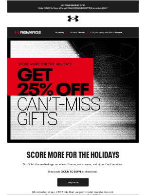 Under Armour - Ends today: 25% off can't-miss gifts