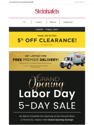 Steinhafels - LAST DAY for Incredible Labor Day DEALS ⭐
