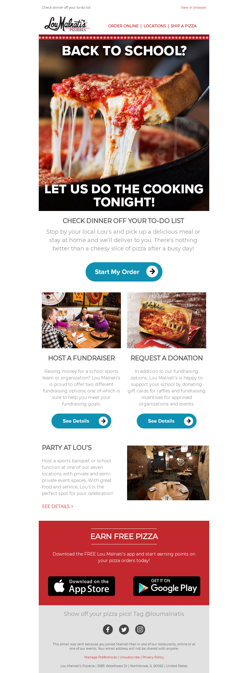 Lou Malnati's Pizzeria - Back to school? Let us take care of dinner!