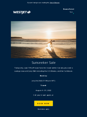 WestJet - Sunseeker Sale | Extra sunny savings ☀️