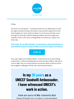 UNICEF USA - Why I’m dedicating my 50th birthday to helping children
