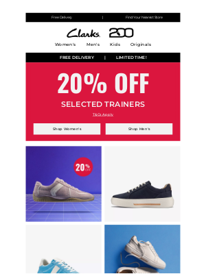 Clarks Shoes (United Kingdom) - Don't forget 20% off selected trainers