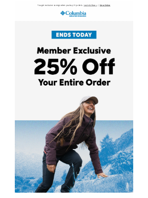 Columbia Sportswear - Ends Today: 25% off entire order ❗