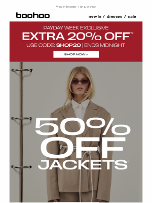 boohoo (United Kingdom) - Wrap up with 50% off jackets 🥶