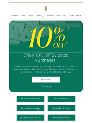 Harrods (United Kingdom) -  Members only: Enjoy 10% off  