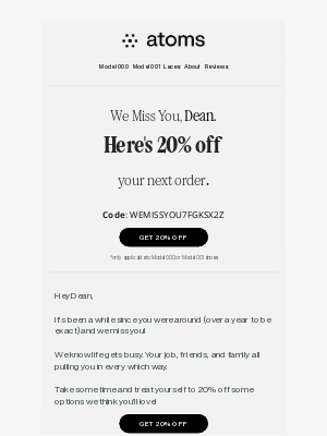 Atoms - 20% Off Your Next Order!