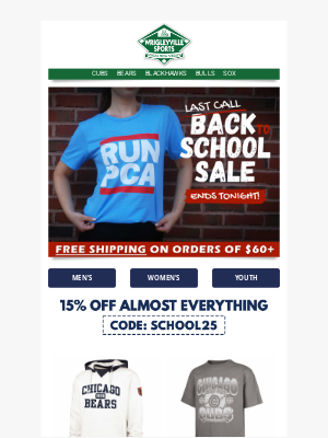 Wrigleyville Sports - ⏰ Last Call: 15% OFF (Yes, Even Clearance) Ends Tonight!