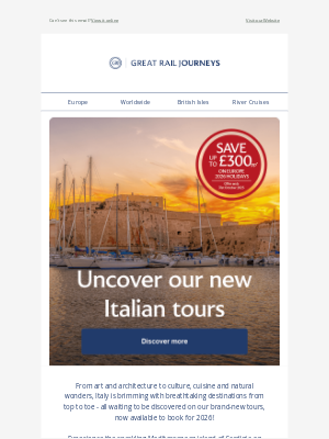 Great Rail Journeys - New Italy holidays to spark your wanderlust