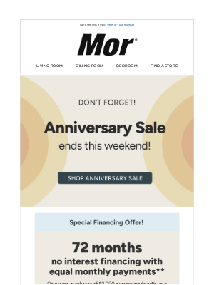 Mor Furniture for Less - LAST CHANCE! Anniversary Sale ends tonight