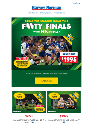 Harvey Norman (Australia) - Winning Deals on Hisense TVs & Soundbars | Limited time deals during Footy Finals!