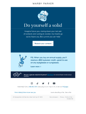 Discount email example from Warby Parker