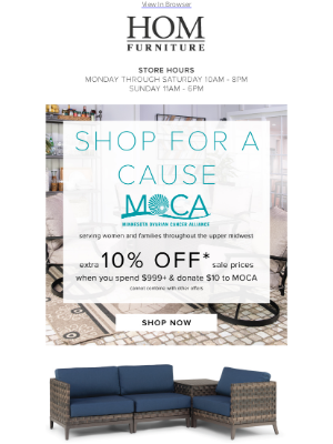 HOM Furniture - Final Week To Shop For A Cause & Save 10% OFF Sale Prices