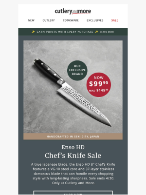 Cutlery and More - Last chance! $50 off Enso HD Chef's Knife