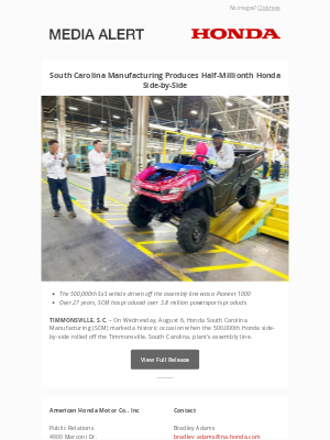 Honda - South Carolina Manufacturing Produces Half-Millionth Honda Side-by-Side