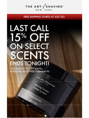 The Art of Shaving - Last call: SCENT15 ends tonight at midnight