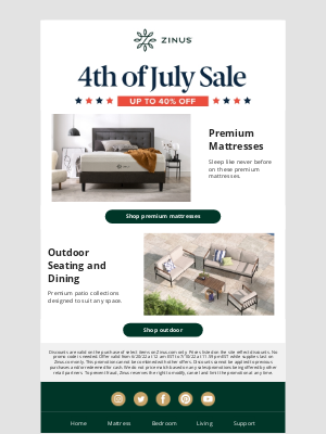 Zinus - Bestsellers are up to 40% off for 4th of July! Here's to independence and a comfier home!