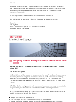 S&P Global - [Webinar] Last Chance to Register! Navigating transfer pricing in the world of alternative asset classes