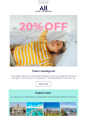 Accor Hotels - Evelyn, 20% off for you! Last call for our guest stars ✨