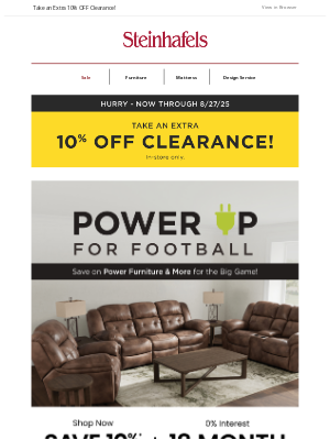 Steinhafels - SCORE Savings on Power Furniture & More  🏈