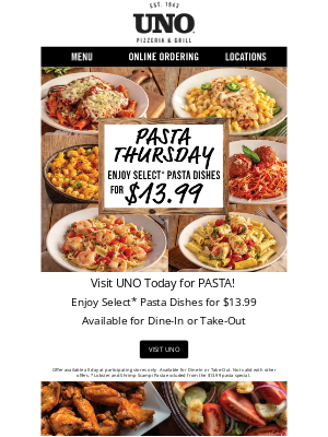 Uno Pizzeria & Grill - 🍝 Did Someone Say Pasta? $13.99 Pasta Specials Today 🍝